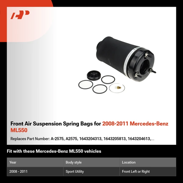 Front Air Suspension Spring Bags for 2008-2011 Mercedes-Benz ML550
