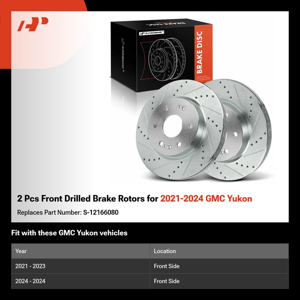 2 Pcs Front Drilled Brake Rotors for 2021-2024 GMC Yukon