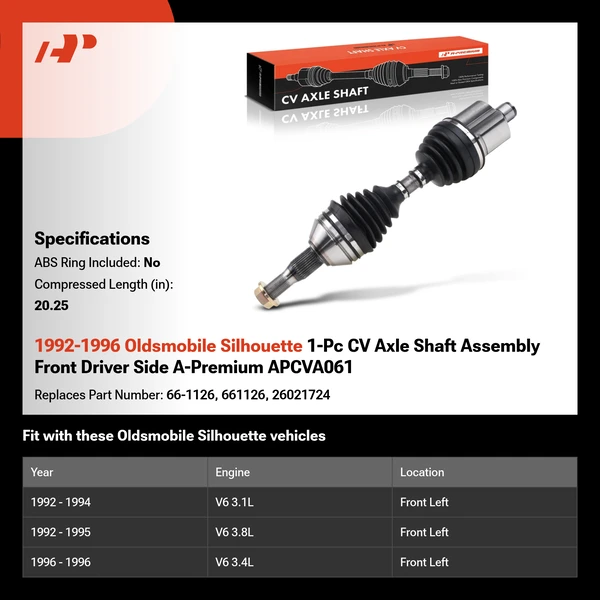 1992-1996 Oldsmobile Silhouette 1-Pc CV Axle Shaft Assembly Front Driver Side A-Premium APCVA061