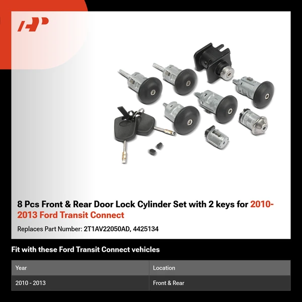8 Pcs Front & Rear Door Lock Cylinder Set with 2 keys for 2010-2013 Ford Transit Connect