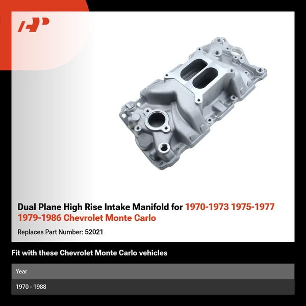Dual Plane High Rise Intake Manifold for 1970-1973 1975-1977 1979-1986 Chevrolet Monte Carlo