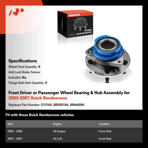 Front Driver or Passenger Wheel Bearing & Hub Assembly for 2003-2007 Buick Rendezvous
