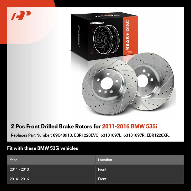 2 Pcs Front Drilled Brake Rotors for 2011-2016 BMW 535i