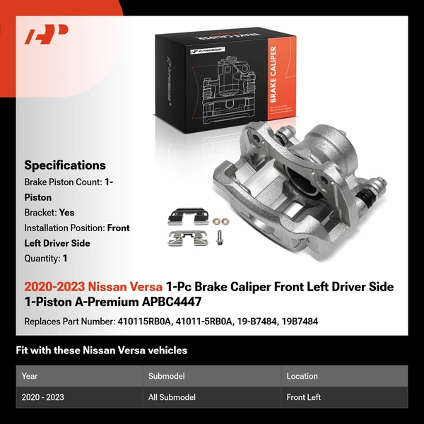 2020-2023 Nissan Versa 1-Pc Brake Caliper Front Left Driver Side 1-Piston A-Premium APBC4447