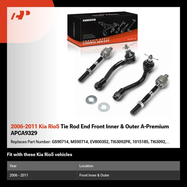 2006-2011 Kia Rio5 Tie Rod End Front Inner & Outer A-Premium APCA9329