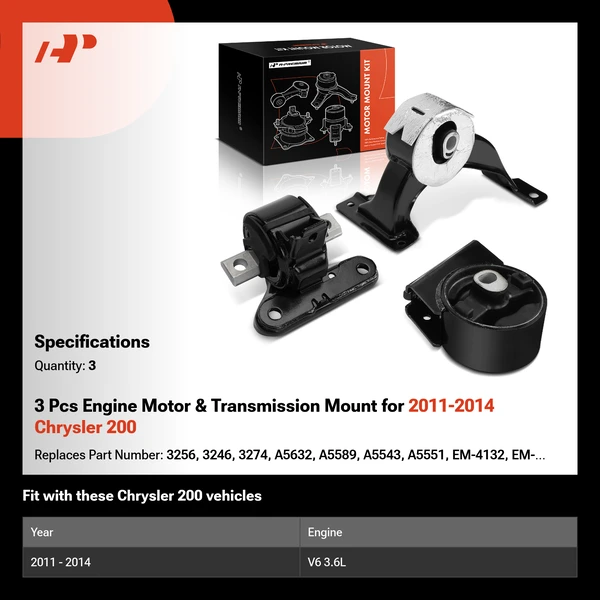 3 Pcs Engine Motor & Transmission Mount for 2011-2014 Chrysler 200