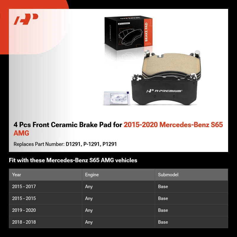 4 Pcs Front Ceramic Brake Pad for 2015-2020 Mercedes-Benz S65 AMG