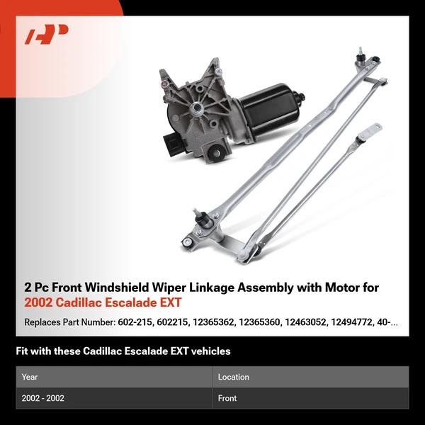 2 Pc Front Windshield Wiper Linkage Assembly with Motor for 2002 Cadillac Escalade EXT