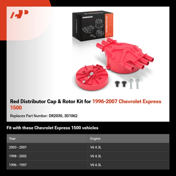 Red Distributor Cap & Rotor Kit for 1996-2007 Chevrolet Express 1500