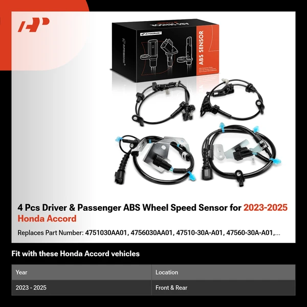 4 Pcs Driver & Passenger ABS Wheel Speed Sensor for 2023-2025 Honda Accord