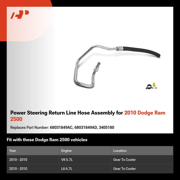 Power Steering Return Line Hose Assembly for 2010 Dodge Ram 2500