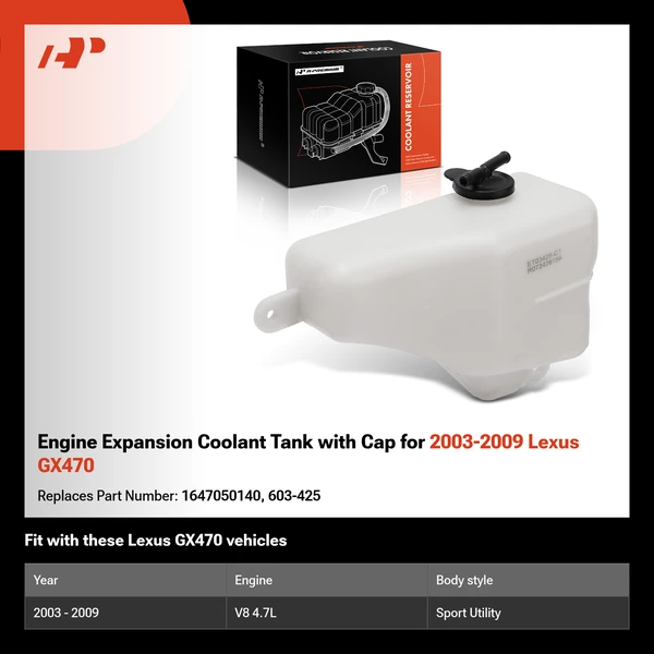 Engine Expansion Coolant Tank with Cap for 2003-2009 Lexus GX470