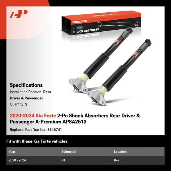 2020-2024 Kia Forte 2-Pc Shock Absorbers Rear Driver & Passenger A-Premium APSA2513