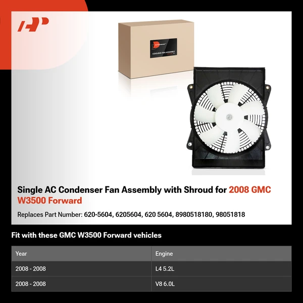 Single AC Condenser Fan Assembly with Shroud for 2008 GMC W3500 Forward