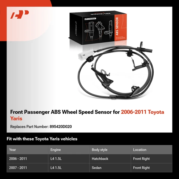 Front Passenger ABS Wheel Speed Sensor for 2006-2011 Toyota Yaris