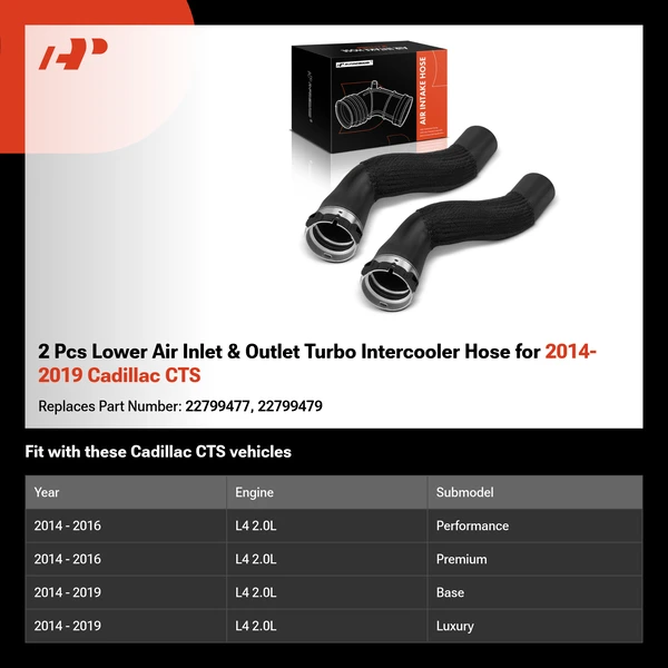 2 Pcs Lower Air Inlet & Outlet Turbo Intercooler Hose for 2014-2019 Cadillac CTS