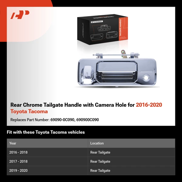 Rear Chrome Tailgate Handle with Camera Hole for 2016-2020 Toyota Tacoma