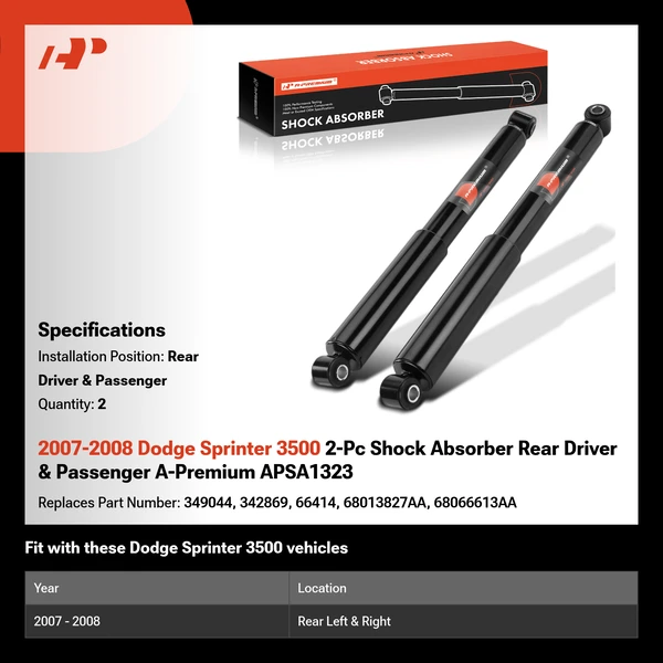 2007-2008 Dodge Sprinter 3500 2-Pc Shock Absorber Rear Driver & Passenger A-Premium APSA1323