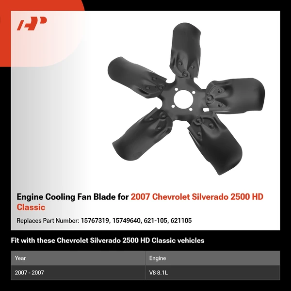 Engine Cooling Fan Blade for 2007 Chevrolet Silverado 2500 HD Classic