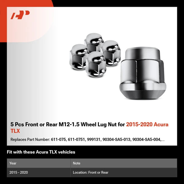 5 Pcs Front or Rear M12-1.5 Wheel Lug Nut for 2015-2020 Acura TLX
