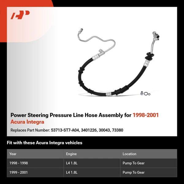 Power Steering Pressure Line Hose Assembly for 1998-2001 Acura Integra