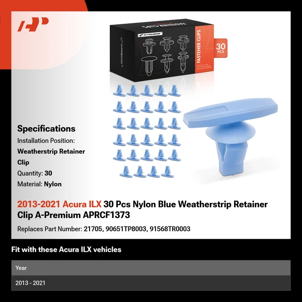 2013-2021 Acura ILX 30 Pcs Nylon Blue Weatherstrip Retainer Clip A-Premium APRCF1373
