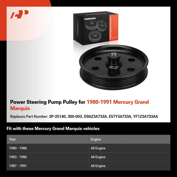 Power Steering Pump Pulley for 1980-1991 Mercury Grand Marquis