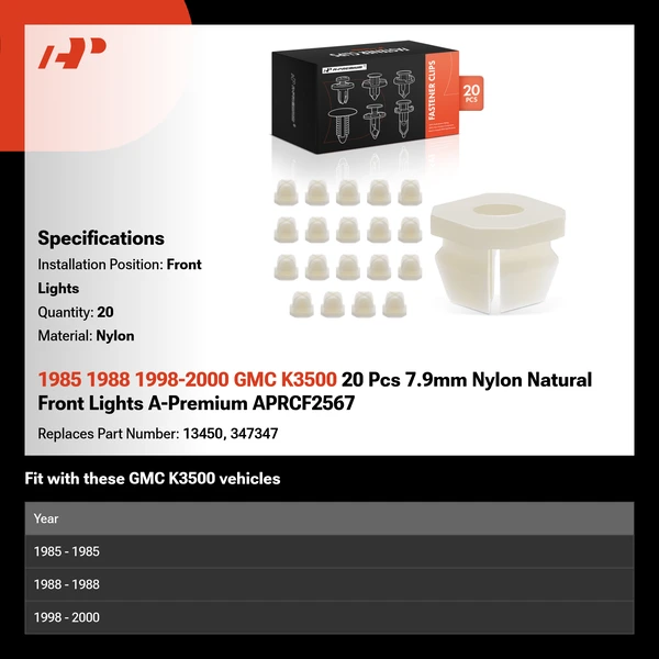 1985 1988 1998-2000 GMC K3500 20 Pcs 7.9mm Nylon Natural Front Lights A-Premium APRCF2567