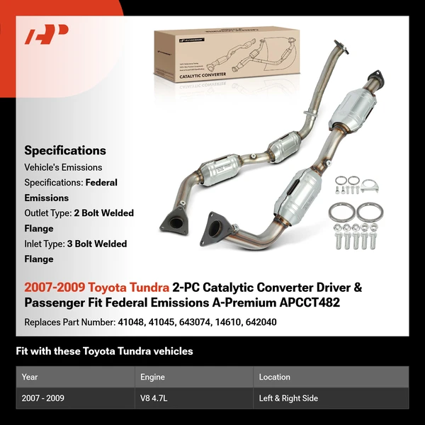 2007-2009 Toyota Tundra 2-PC Catalytic Converter Driver & Passenger Fit Federal Emissions A-Premium APCCT482