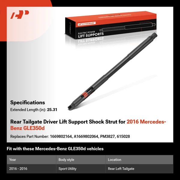 Rear Tailgate Driver Lift Support Shock Strut for 2016 Mercedes-Benz GLE350d