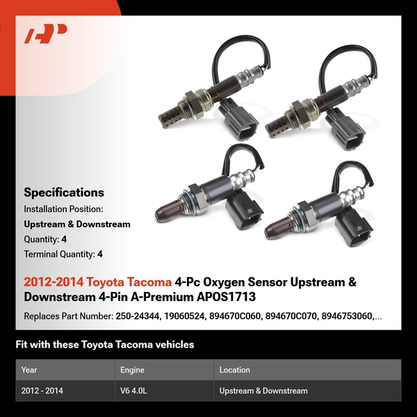 2012-2014 Toyota Tacoma 4-Pc Oxygen Sensor Upstream & Downstream 4-Pin A-Premium APOS1713