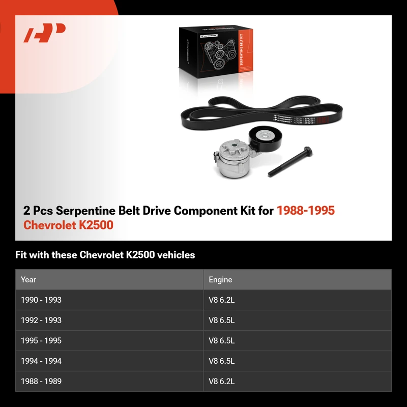 2 Pcs Serpentine Belt Drive Component Kit for 1988-1995 Chevrolet K2500