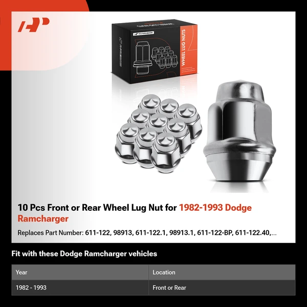 10 Pcs Front or Rear Wheel Lug Nut for 1982-1993 Dodge Ramcharger