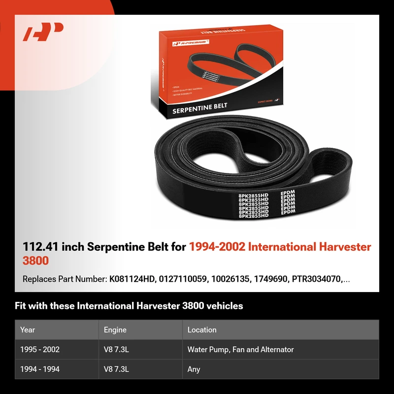 112.41 inch Serpentine Belt for 1994-2002 International Harvester 3800