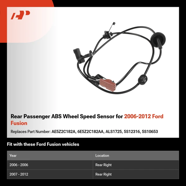 Rear Passenger ABS Wheel Speed Sensor for 2006-2012 Ford Fusion