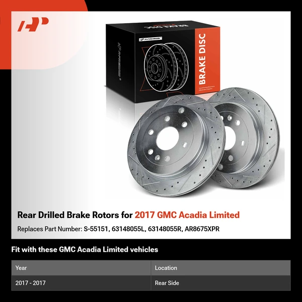 Rear Drilled Brake Rotors for 2017 GMC Acadia Limited