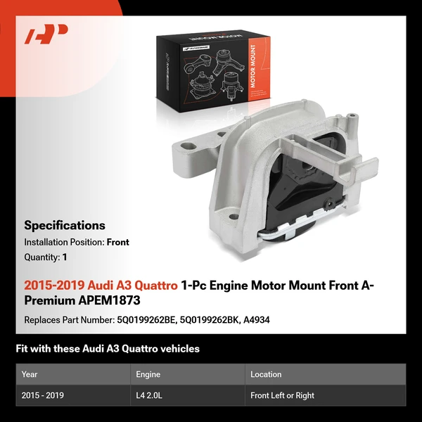 2015-2019 Audi A3 Quattro 1-Pc Engine Motor Mount Front A-Premium APEM1873