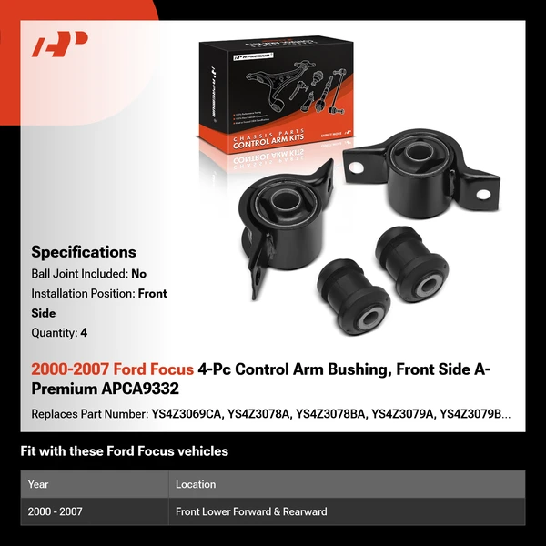 2000-2007 Ford Focus 4-Pc Control Arm Bushing, Front Side A-Premium APCA9332