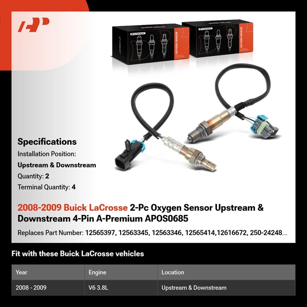 2008-2009 Buick LaCrosse 2-Pc Oxygen Sensor Upstream & Downstream 4-Pin A-Premium APOS0685