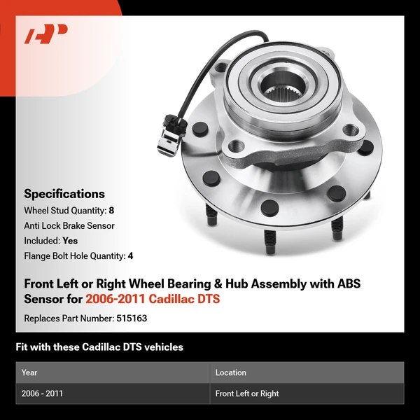 Front Left or Right Wheel Bearing & Hub Assembly with ABS Sensor for 2006-2011 Cadillac DTS