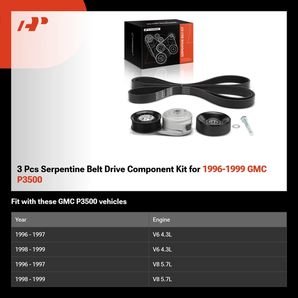 3 Pcs Serpentine Belt Drive Component Kit for 1996-1999 GMC P3500