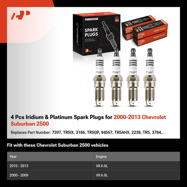 4 Pcs Iridium & Platinum Spark Plugs for 2000-2013 Chevrolet Suburban 2500