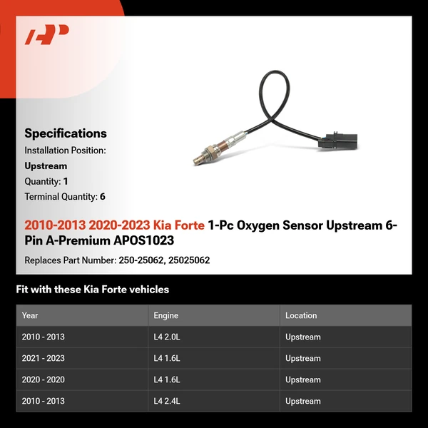 2010-2013 2020-2023 Kia Forte 1-Pc Oxygen Sensor Upstream 6-Pin A-Premium APOS1023