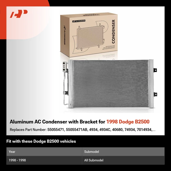Aluminum AC Condenser with Bracket for 1998 Dodge B2500