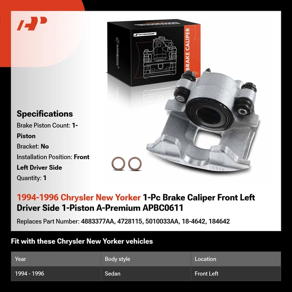 1994-1996 Chrysler New Yorker 1-Pc Brake Caliper Front Left Driver Side 1-Piston A-Premium APBC0611