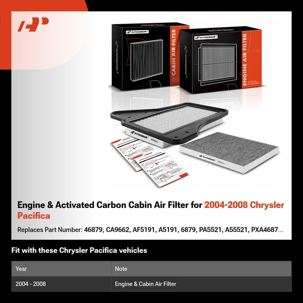 Engine & Activated Carbon Cabin Air Filter for 2004-2008 Chrysler Pacifica