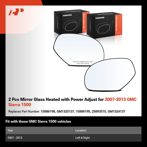 2 Pcs Mirror Glass Heated with Power Adjust for 2007-2013 GMC Sierra 1500