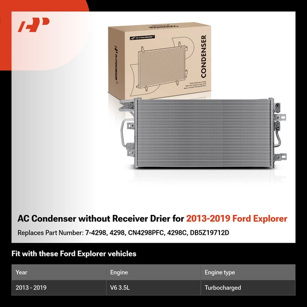 AC Condenser without Receiver Drier for 2013-2019 Ford Explorer