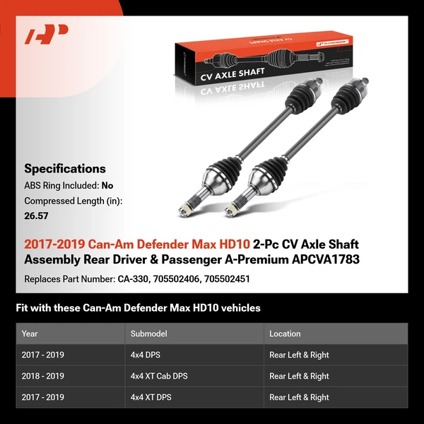 2017-2019 Can-Am Defender Max HD10 2-Pc CV Axle Shaft Assembly Rear Driver & Passenger A-Premium APCVA1783