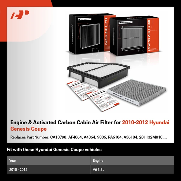 Engine & Activated Carbon Cabin Air Filter for 2010-2012 Hyundai Genesis Coupe
